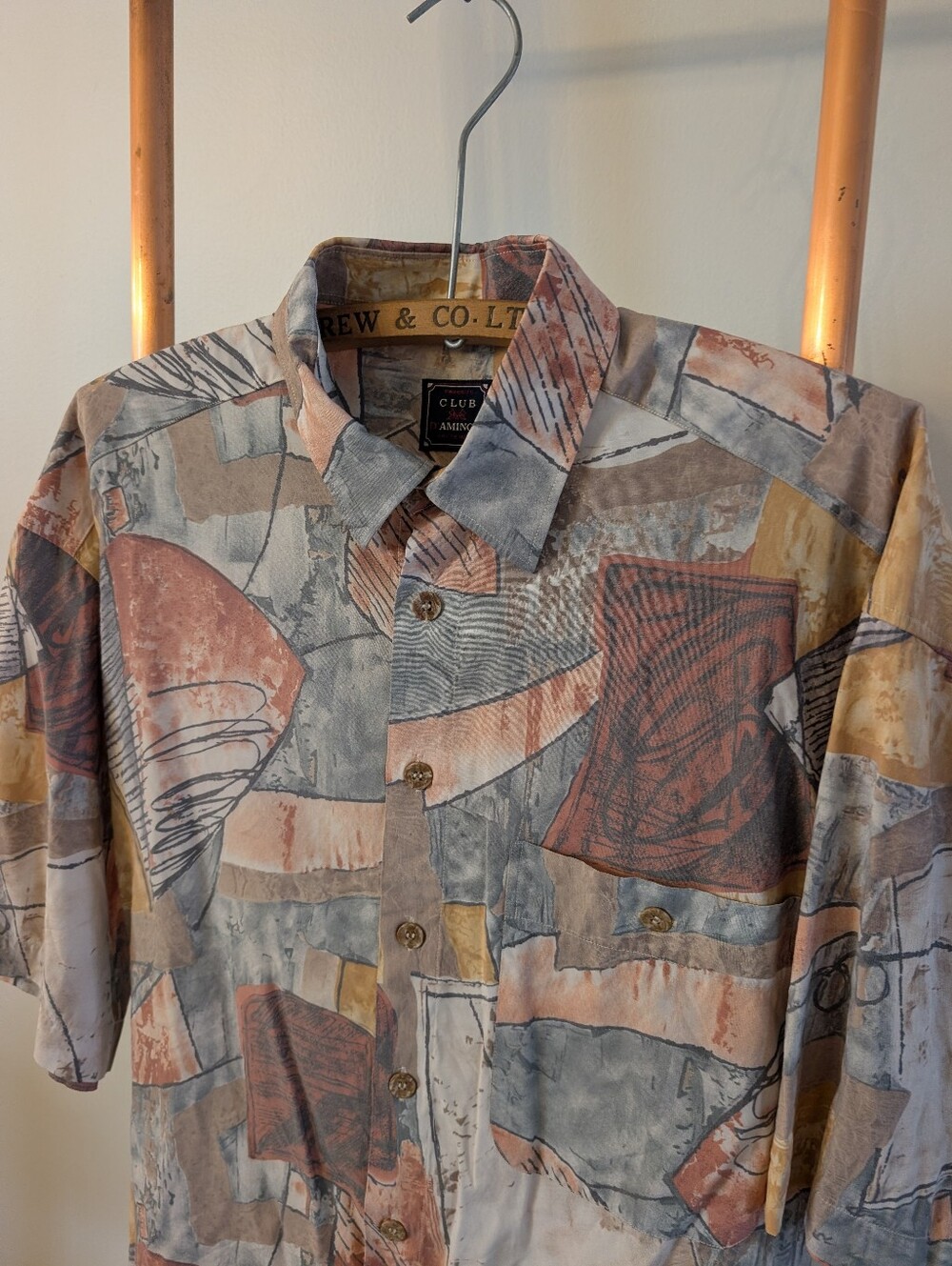 80s/90s - "Club D'Amingo" Abstract Print Short Sleeve Button-Up Shirt - Picture 2 of 12